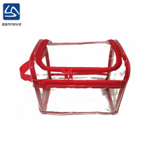 wholesale eco-friendly large pvc transparent toiletry bag with red piping